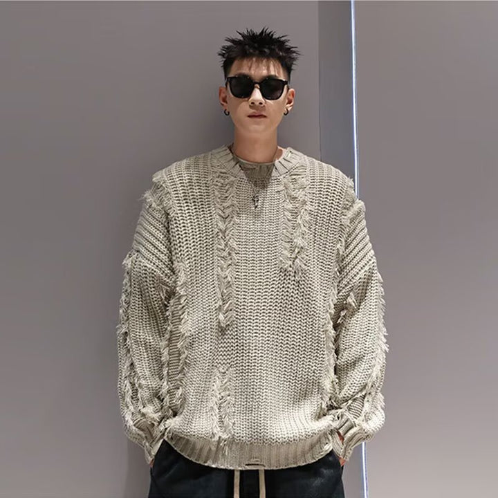 Herren Lässiger Grobstrickpullover mit used Look Drune