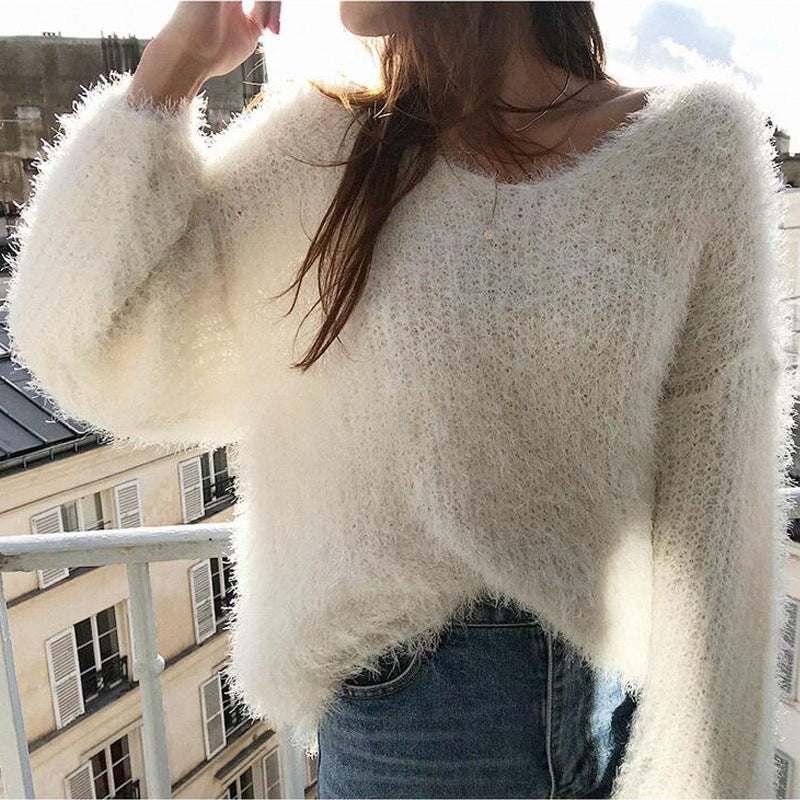 Damen Flauschiger Pulli Drune