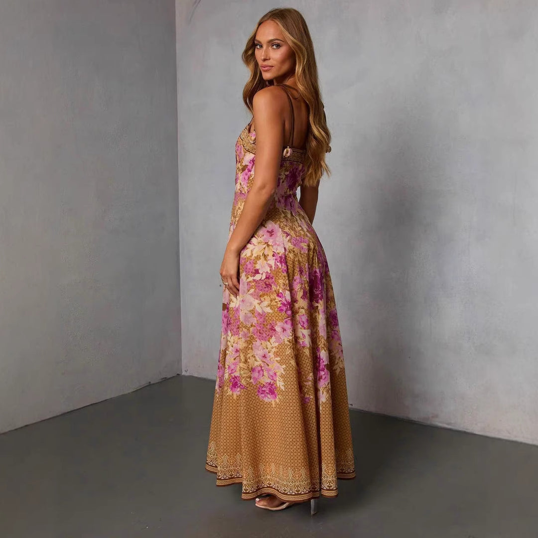 Damen Maxikleid im eleganten Blütenprint mit schulterfreien Trägern Drune