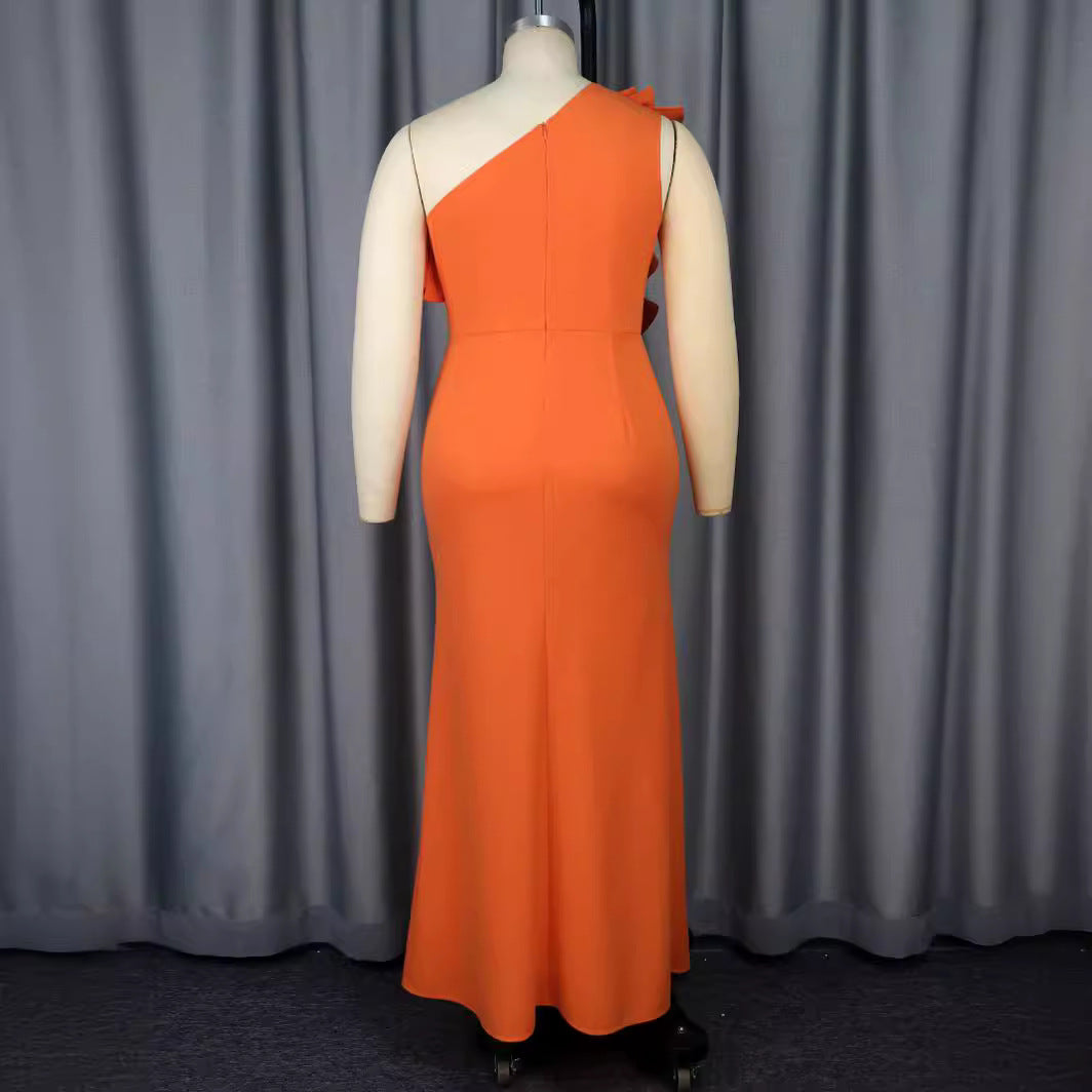 Damen Elegantes Maxikleid mit asymmetrischem Rüschenakzent und sexy Schlitz Drune