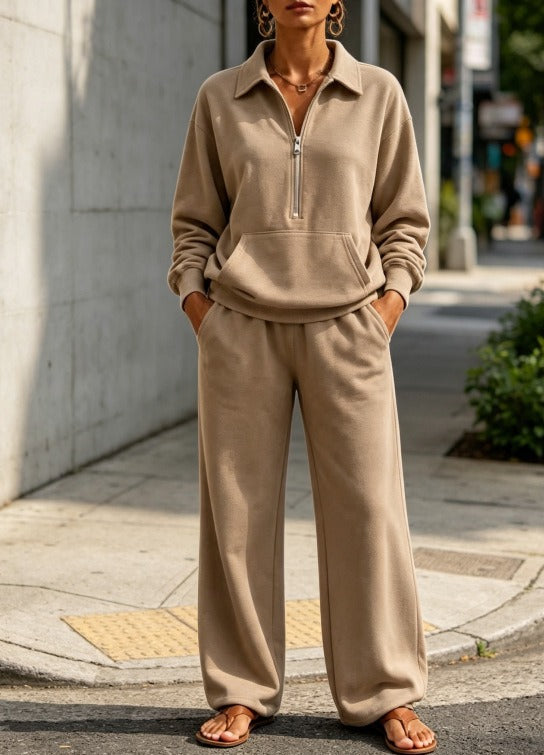 Damen Lässiges Sweat-Set mit Halbzip-Pullover und weiter Jogginghose Drune