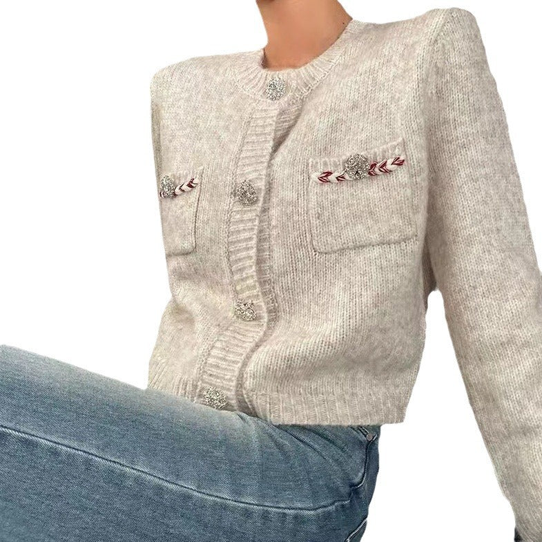 Damen elegante Strickjacke mit dezentem Knopfdesign und Taschen Drune