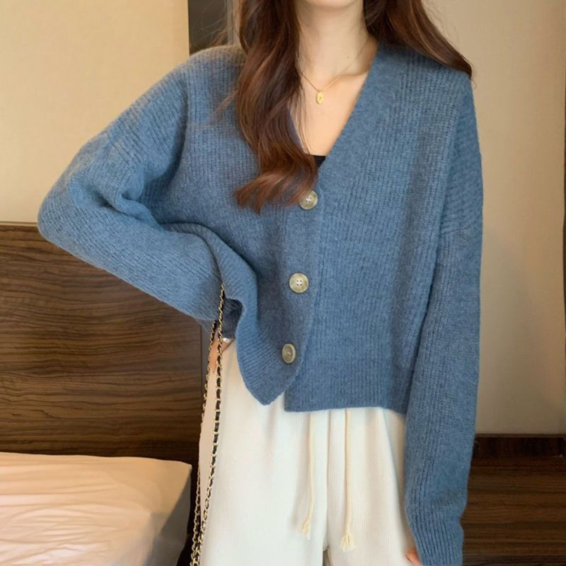 Damen kuschelige Strickjacke mit V-Ausschnitt Drune