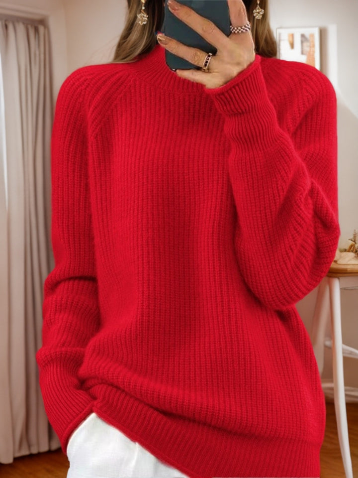 Damen nan kuscheliger Strickpullover mit Stehkragen und Rippstruktur Drune