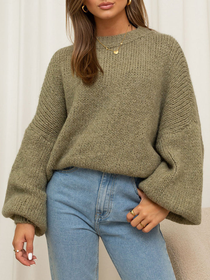 Damen gemütlicher Oversize-Pullover mit voluminösen Ärmeln und weichtexturiertem Strick Drune