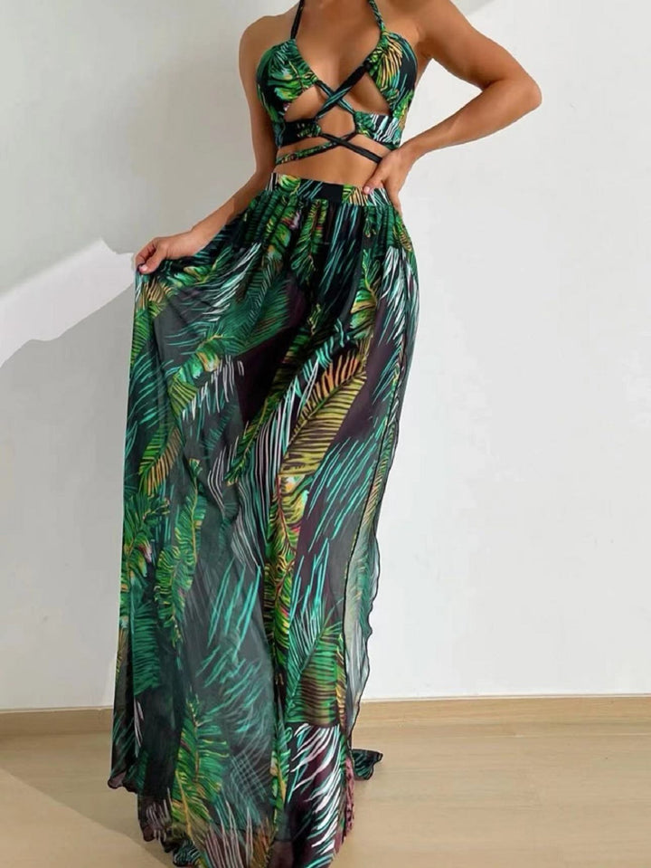 Damen Zweiteiliges Strandoutfit mit floralem Design und raffinierten Cut-Outs Drune