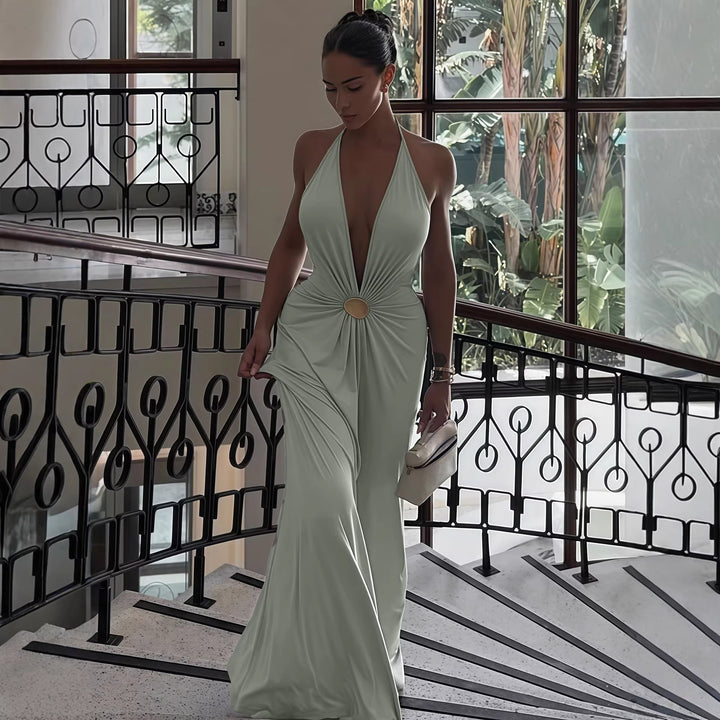 Damen Elegantes Wickelkleid mit tiefer V-Ausschnitt und raffiniertem Gürtel Drune