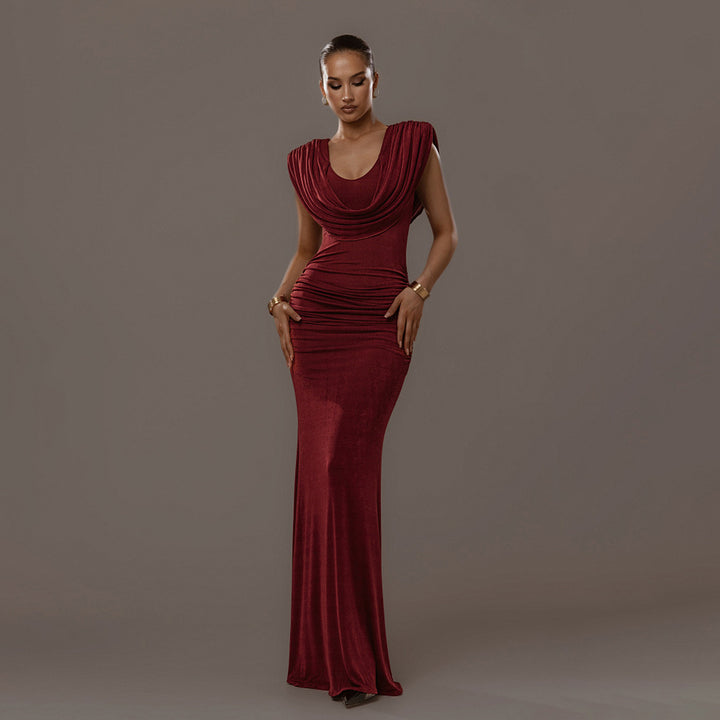 Damen Elegantes Maxikleid mit tiefem V-Ausschnitt und raffinierten Drapierungen Drune