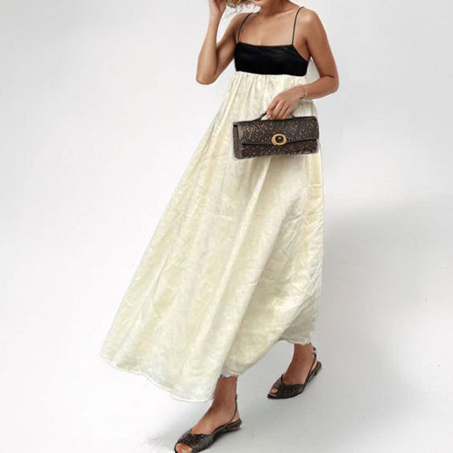 Damen Maxikleid mit kontrastierendem Oberteil und fließendem Unterteil Drune