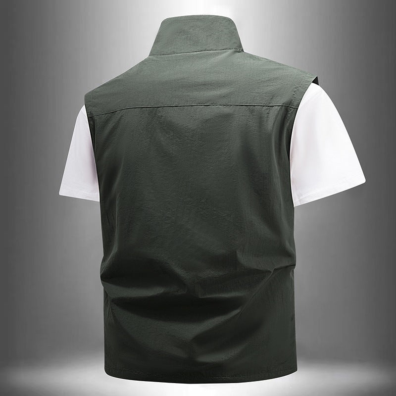 [Herren Leichte technische Utility-Weste mit hohem Stehkragen, wasserabweisenden Reißverschlusstaschen und Brustzip-Tasche] Drune