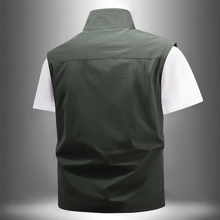 [Herren Leichte technische Utility-Weste mit hohem Stehkragen, wasserabweisenden Reißverschlusstaschen und Brustzip-Tasche] Drune