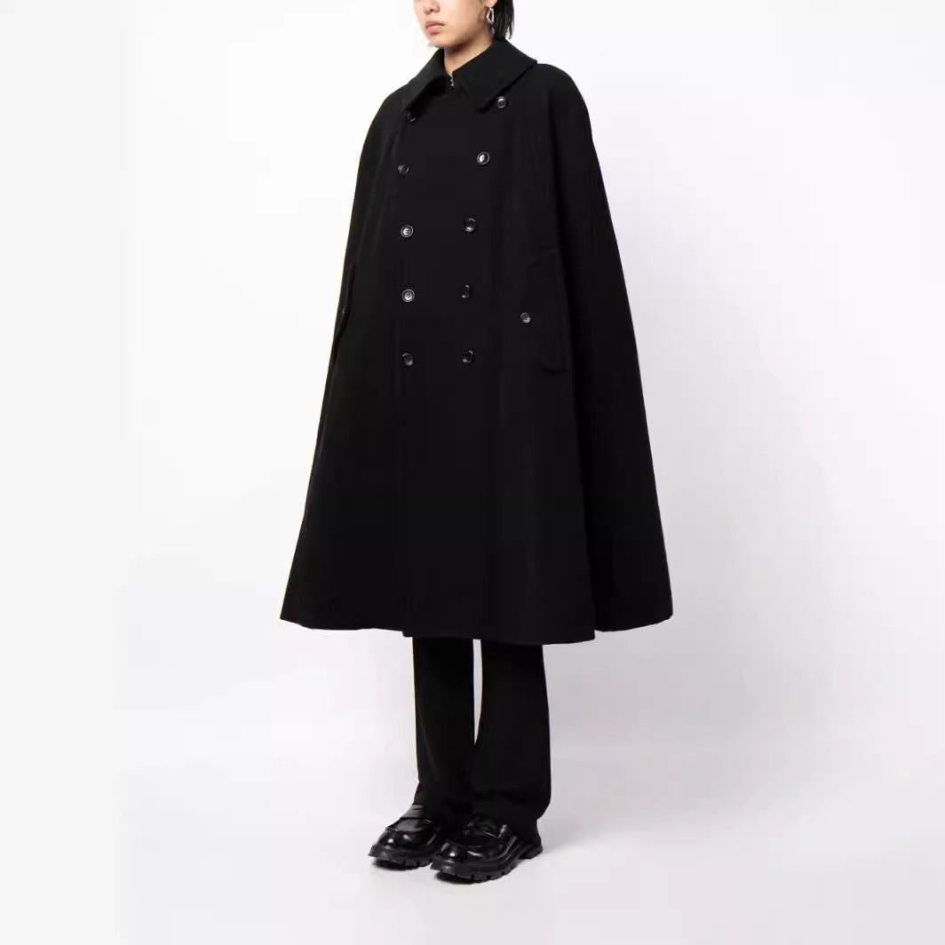 Herren zweireihiger Cape-Mantel aus Wollmix mit Umhangschnitt Drune