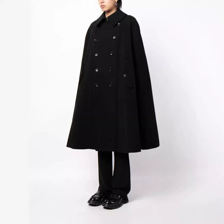 Herren zweireihiger Cape-Mantel aus Wollmix mit Umhangschnitt Drune