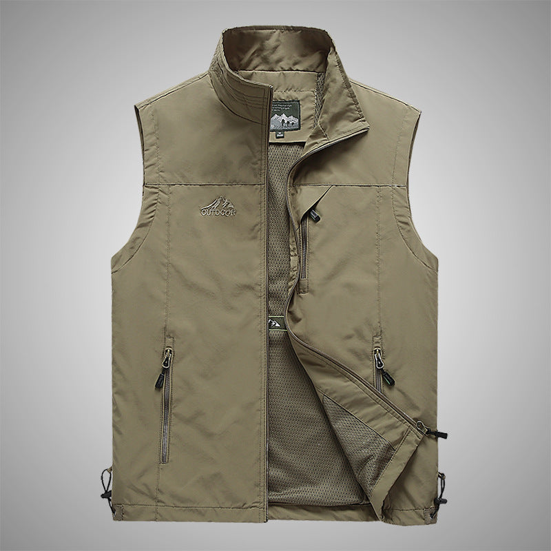 Herren Multifunktionale Outdoorweste mit winddichter Hülle, Netzfutter und Reißverschlusstaschen Drune