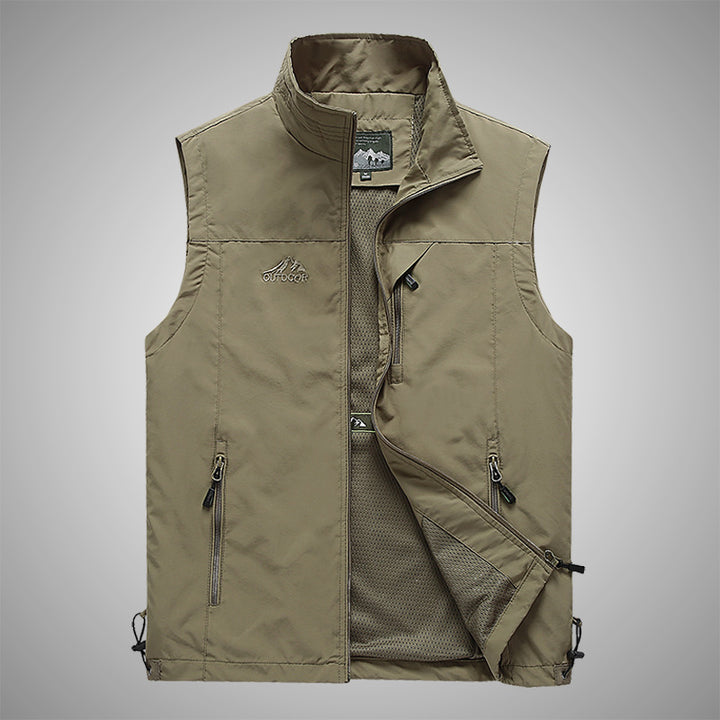 Herren Multifunktionale Outdoorweste mit winddichter Hülle, Netzfutter und Reißverschlusstaschen Drune