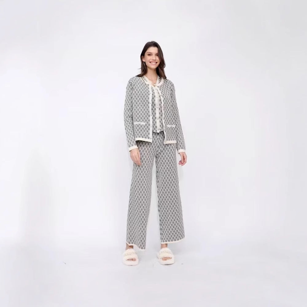 Damen Pyjama-Set mit modernem Karomuster und durchgehender Knopfleiste Drune