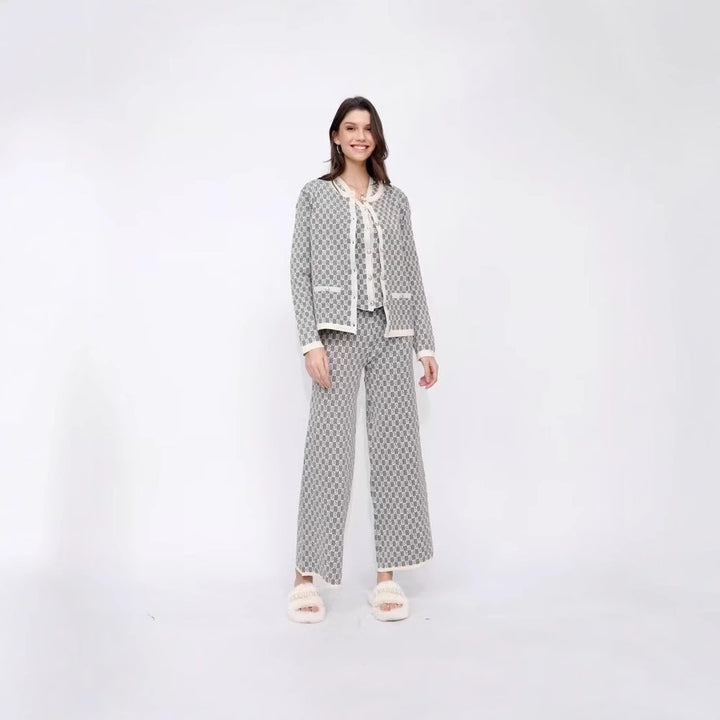 Damen Pyjama-Set mit modernem Karomuster und durchgehender Knopfleiste Drune