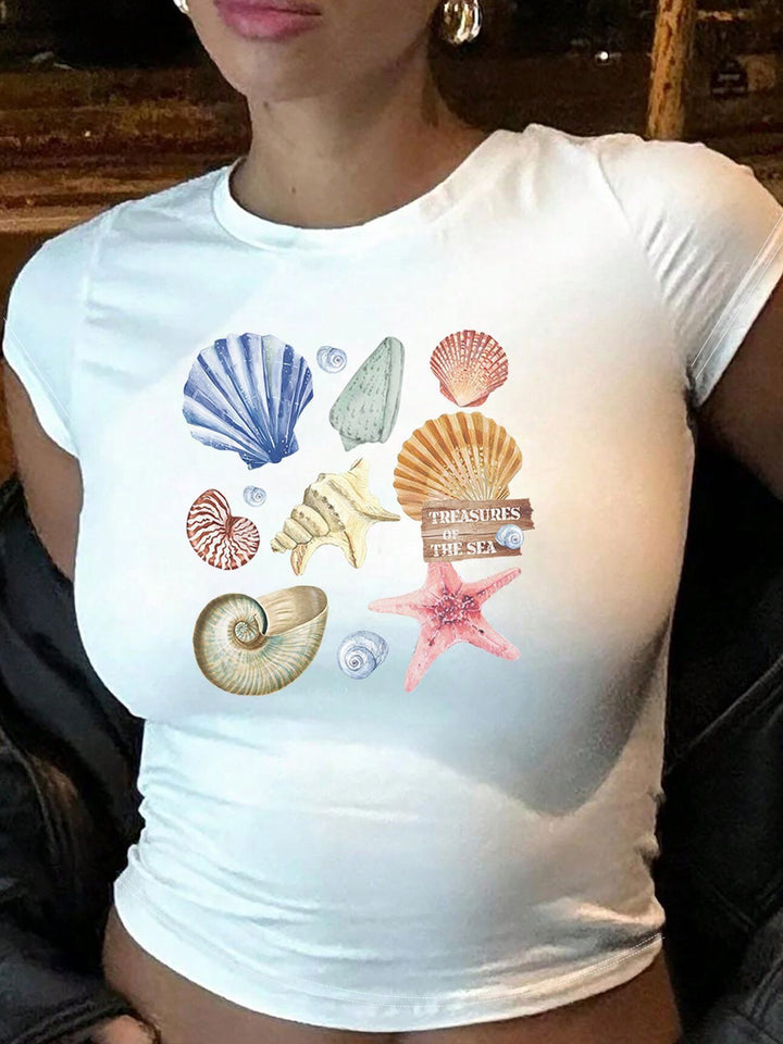 Damen Kurzarm T-Shirt mit auffälligem Motorrad-Design Drune