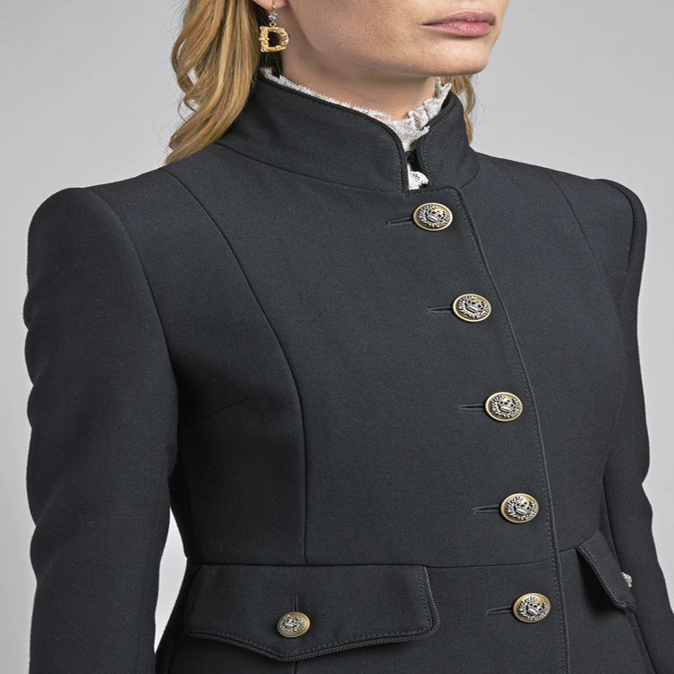 Damen Taillierter Mantel im Uniform‑Tailoring mit Stehkragen, Zierknopfleiste und Pattentaschen Drune