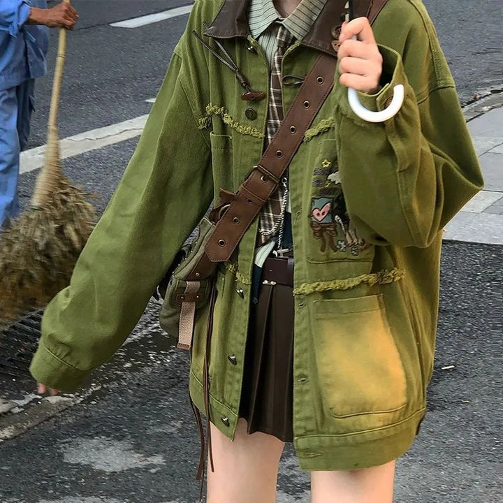 Damen lässige Denimjacke mit einzigartigen Stickmustern Drune