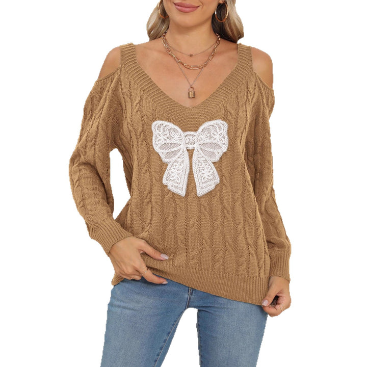 Damen modischer Pullover mit verspielt eingestricktem Schleifenmotiv Drune