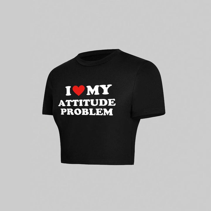 Damen Crop-T-Shirt mit humorvollem Spruch und figurbetontem Schnitt Drune