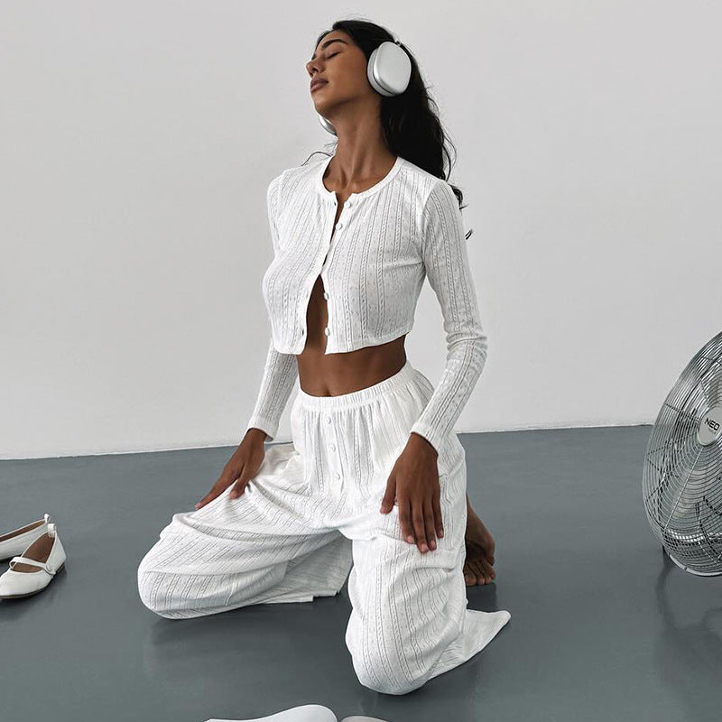 Damen Langarm-Crop-Top mit Knopfleiste und weichem Material Drune