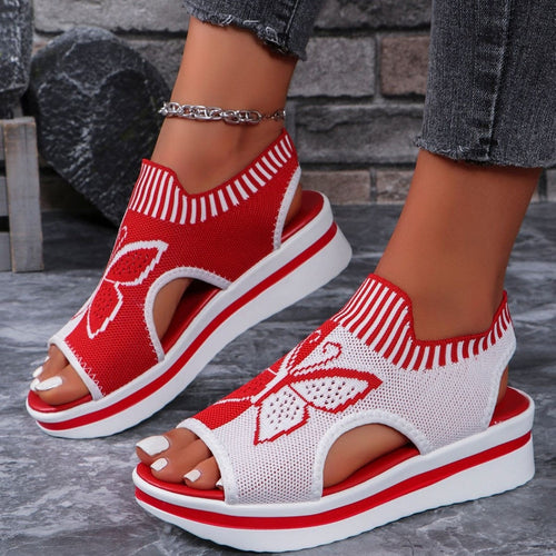 Damen Sportliche Plateau-Sandalen mit modischem Schmetterlingsdesign Drune