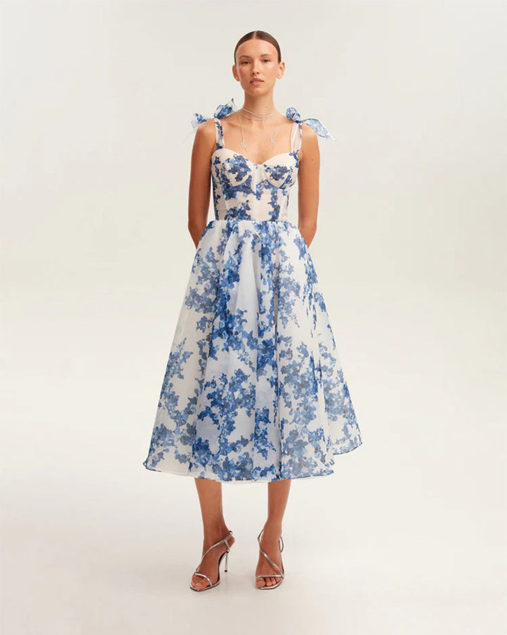 Damen Midi-Kleid mit floralem Druck und verstellbaren Trägern Drune