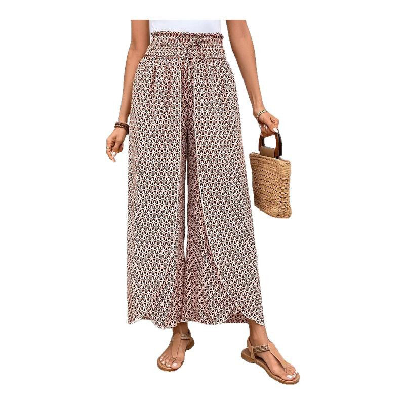Damen weite Sommerhose mit floralem Muster und elastischem Bund Drune