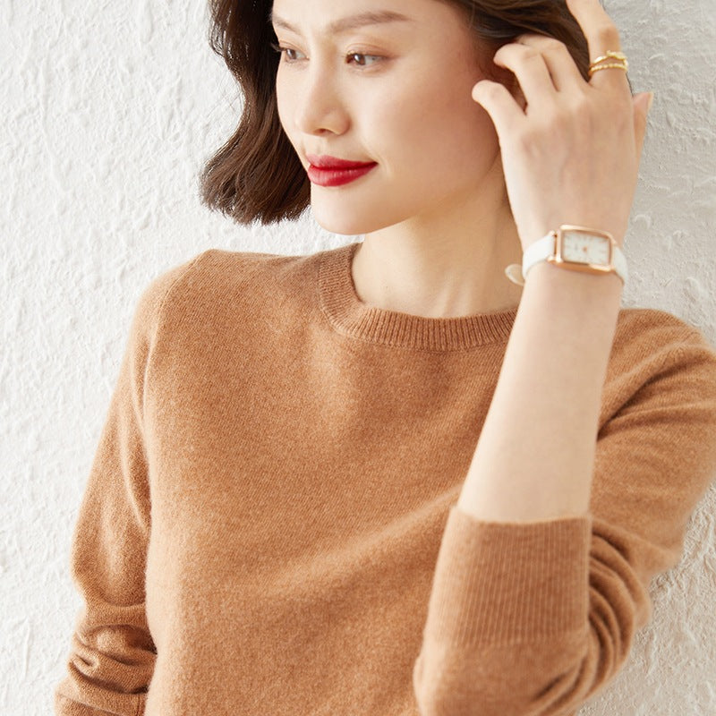 Damen Kurzgeschnittener Feinstrickpullover mit Rundhalsausschnitt und geripptem Bund Drune