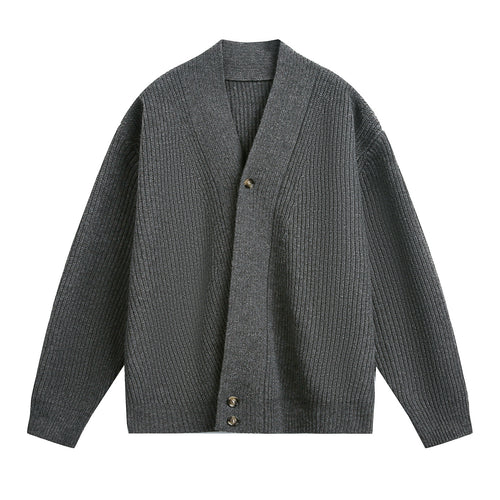 Unisex Oversize-Grobstrick-Cardigan mit Schalkragen, Rippenstruktur und asymmetrischer Knopfleiste Drune