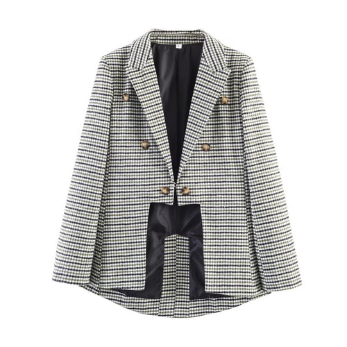 Damen Zweireihiger Hahnentritt-Blazer mit Schwalbenschwanz-Saum und Reverskragen Drune