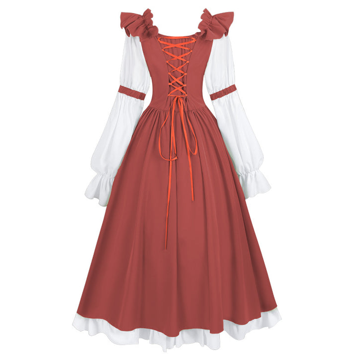 Damen nan romantisches viktorianisches Kleid mit Rüschenkragen, taillierter Korsagenoptik und ausgestelltem Tellerrock Drune