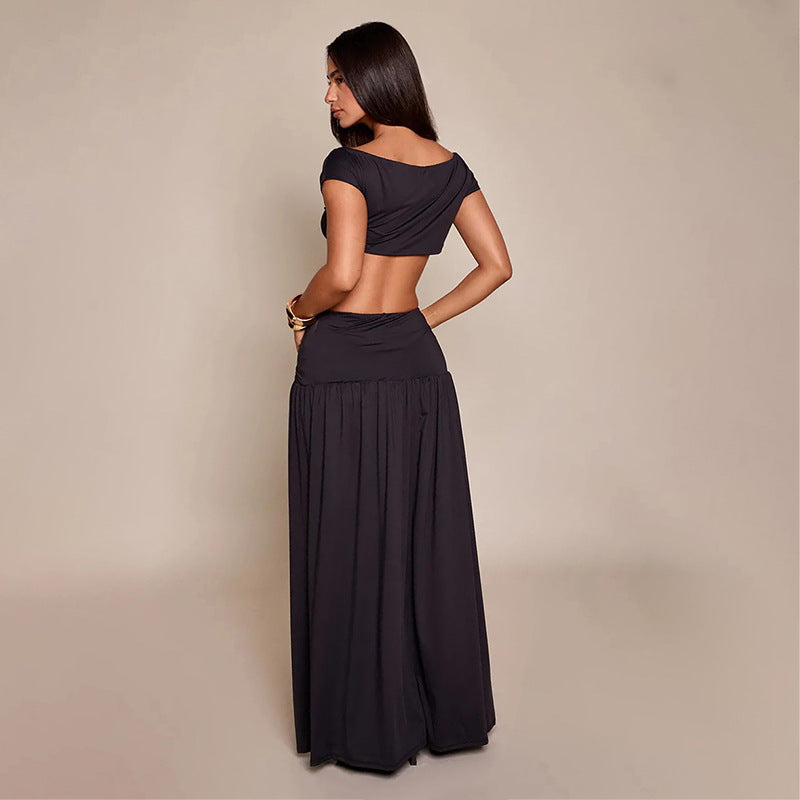Damen Elegantes Cropped Top und Maxirock Set Drune