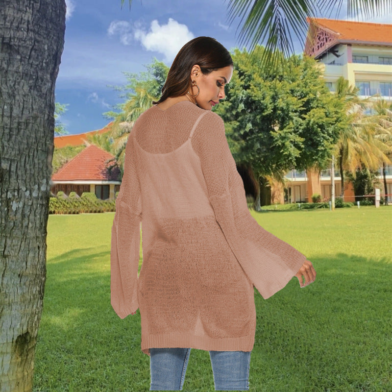 Damen Langer Strickcardigan mit weitem Schnitt und offenem Design Drune