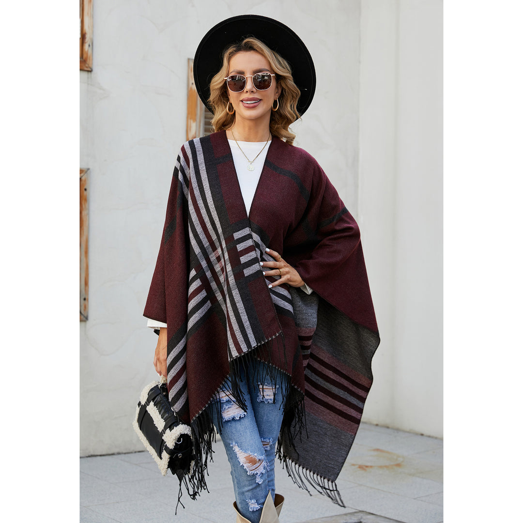 Damen Jacquard Poncho mit Paisley‑Muster Drune