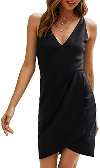 Damen Kurzes Wickelkleid mit V-Ausschnitt und asymmetrischem Saum Drune