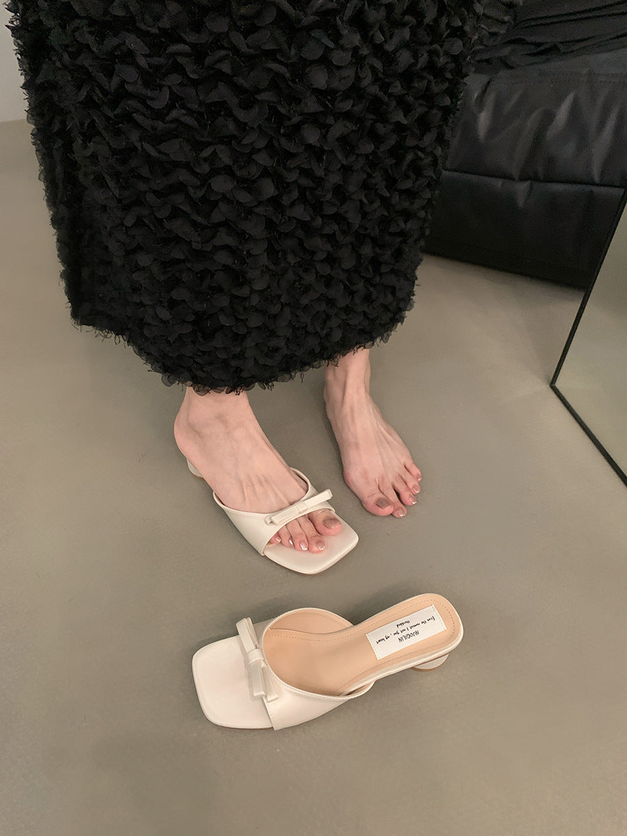 Damen Mules mit elegantem Schleifenakzent und komfortablem Blockabsatz Drune