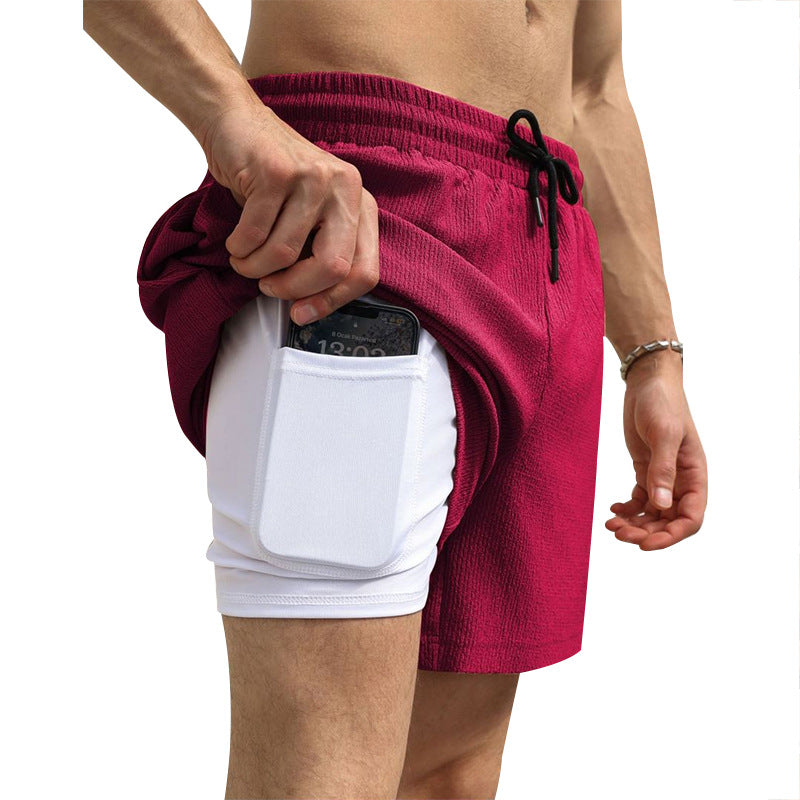 Herren nan zweilagige Schwimmshorts mit innerer Kompressionshose und seitlicher Smartphone-Tasche Drune