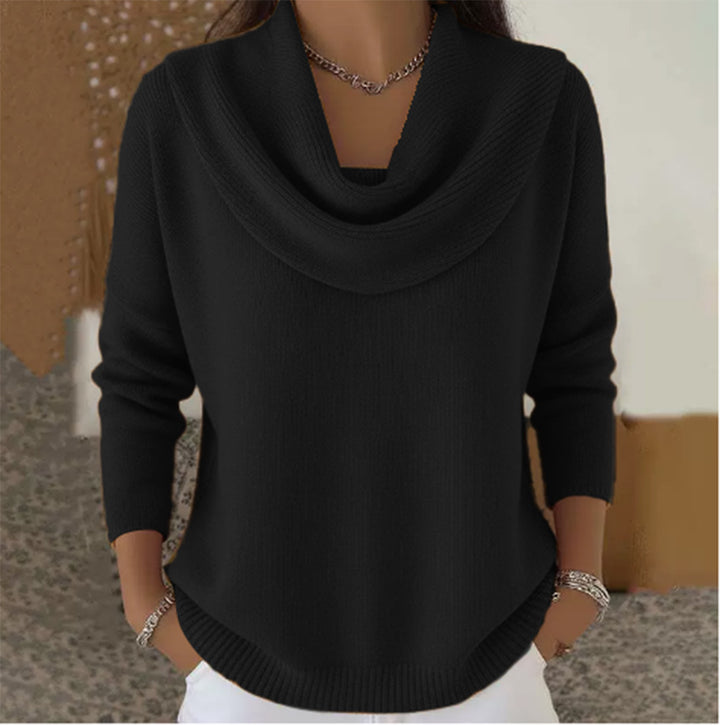 Damen Stylischer Bootcut Pullover mit Wasserfall-Ausschnitt Drune