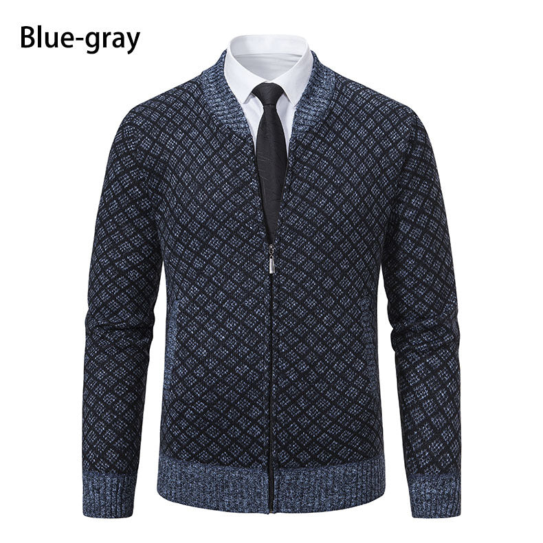 Herren Strick-Zipjacke mit feinem Jacquard‑Muster, durchgehendem Reißverschluss und geripptem Saum Drune
