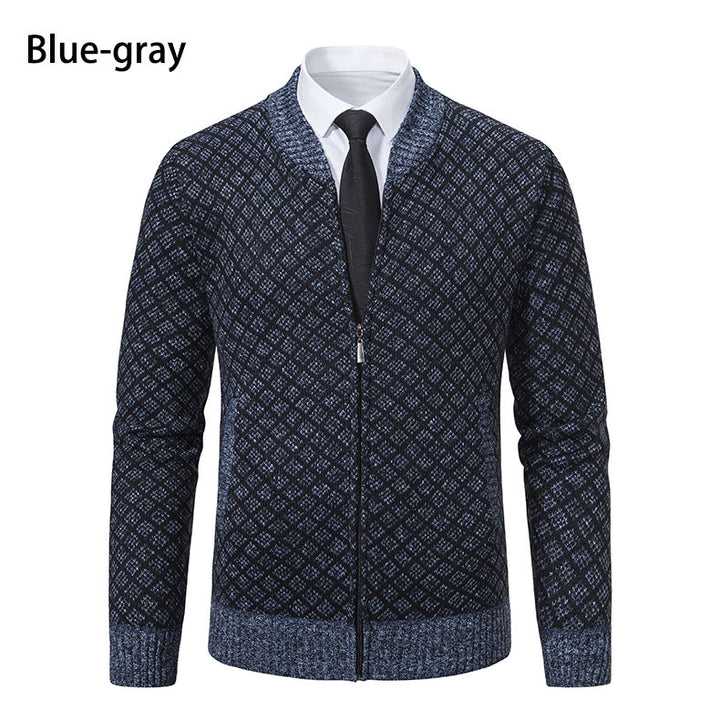 Herren Strick-Zipjacke mit feinem Jacquard‑Muster, durchgehendem Reißverschluss und geripptem Saum Drune