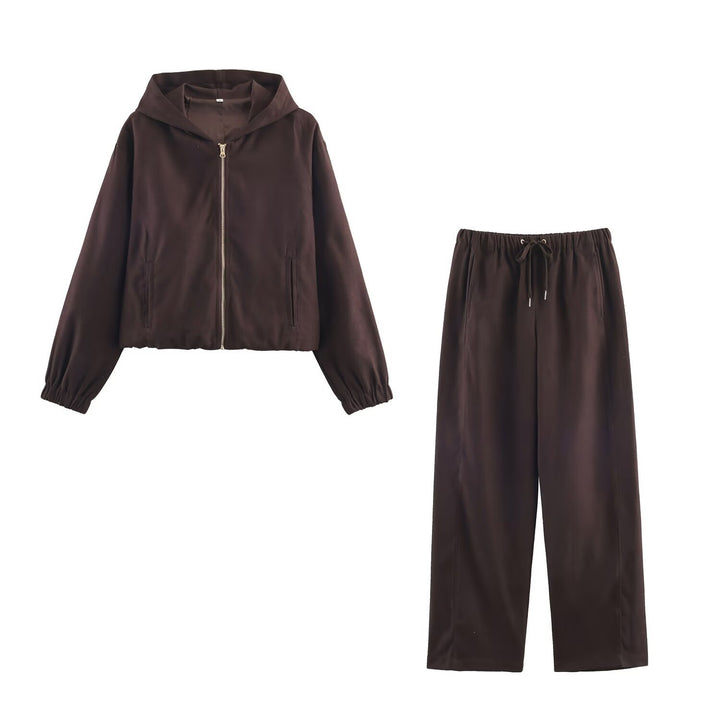 Damen Boxy-Kapuzenjacke aus Veloursoptik mit durchgehendem Reißverschluss und Gummsaum Drune