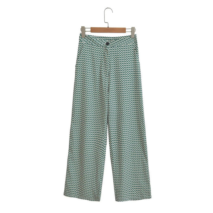 Damen Weite Baumwollhose mit grafischem Muster und elastischem Bund Drune