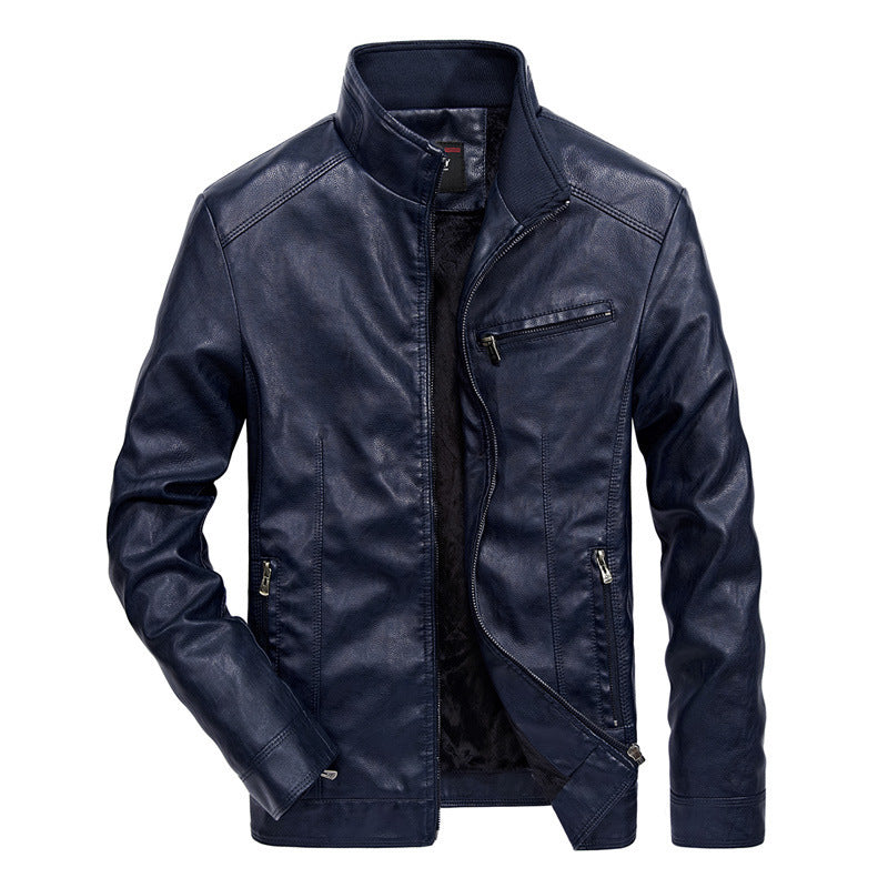 Herren Slim‑Fit Lederoptik‑Blouson mit Stehkragen und Reißverschlusstaschen Drune