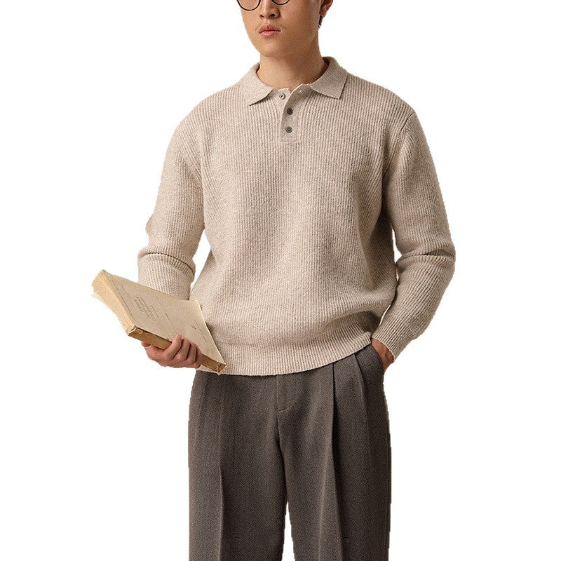 Herren Modisches Rippstrick Pullover mit Polokragen Drune