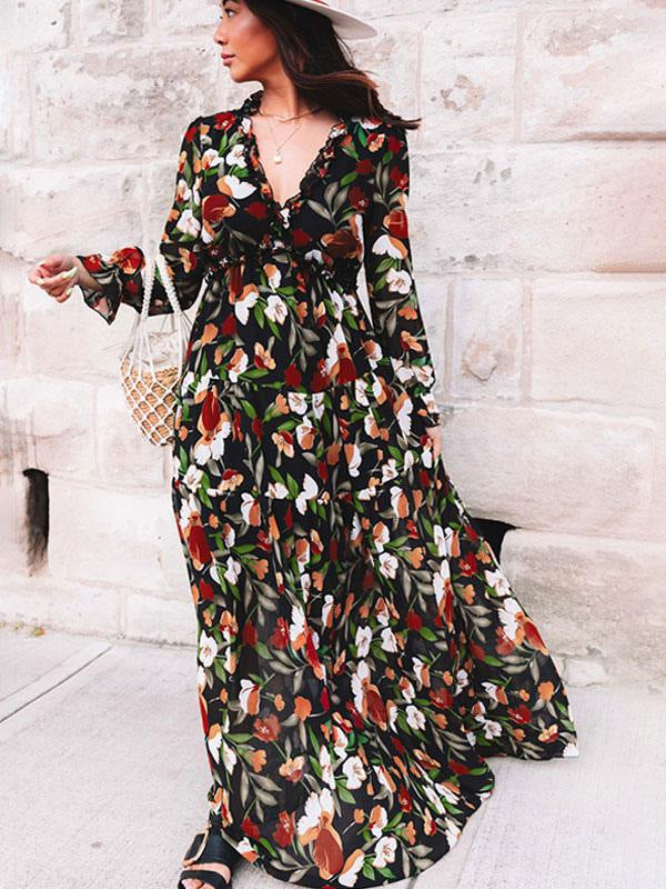 Damen Maxikleid mit floralen Mustern Drune