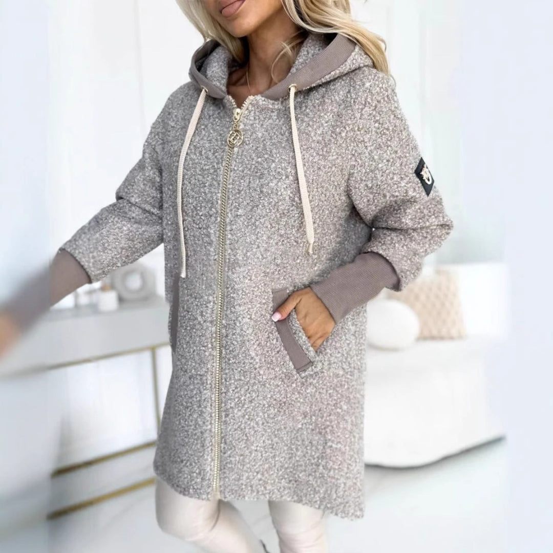 Damen modische Fleecejacke mit kuscheligem Innenfutter und Kapuze Drune