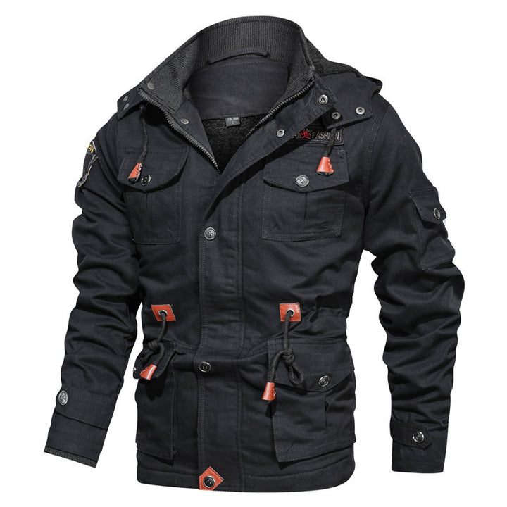 Herren Utility-Fieldparka aus Canvas mit Teddyfutter, Taillenkordel und Mehrfachtaschen Drune